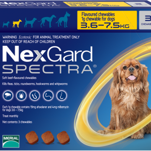 NexGard Spectra สุนัข 3.6-7.5 กก ยากินกำจัดเห็บหมัด กันพยาธิหัวใจ ถ่ายพยาธิลำไส้