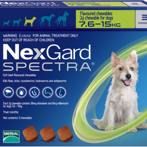 NexGard Spectra สุนัข 7.5-15 กก ยากินกำจัดเห็บหมัด กันพยาธิหัวใจ ถ่ายพยาธิลำไส้
